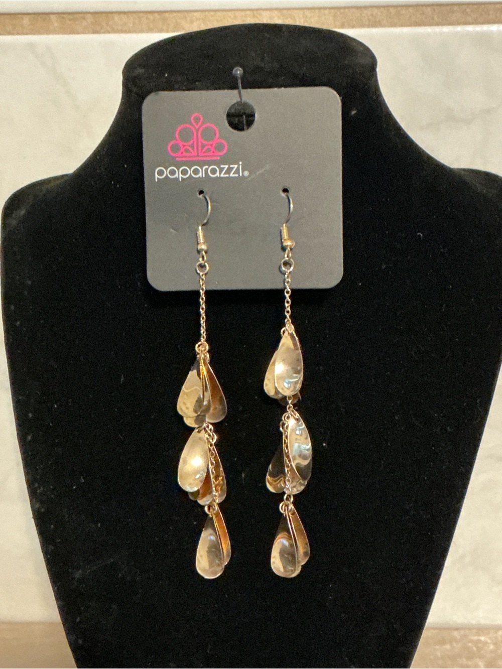 Paparazzi Shimmering Gold Teardrop Cascade Earrings